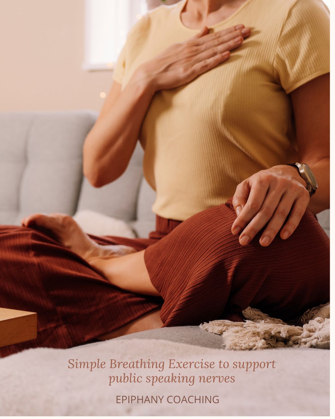 Breathing Exercises for Public Speaking Nerves Woman Sat cross legged